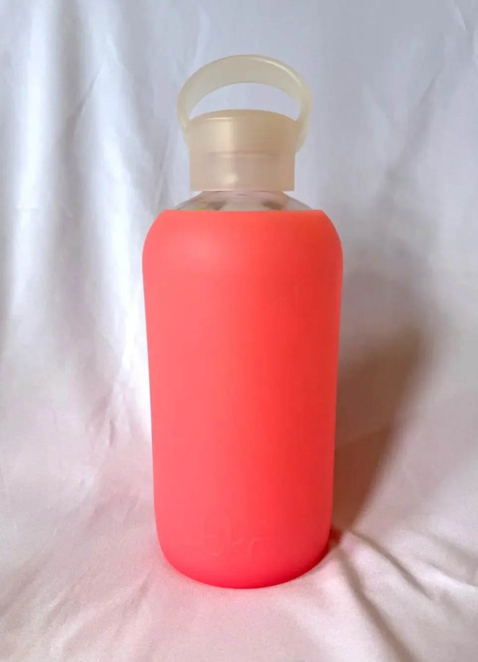 Rosy bkr Glass Water Bottle Sheer Hot Pink Silicone Sleeve- Little 500ml/ 16oz.